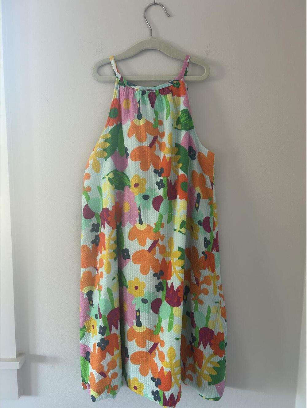 BISBY Girls Floral Print Seersucker Swing Dress Size 8